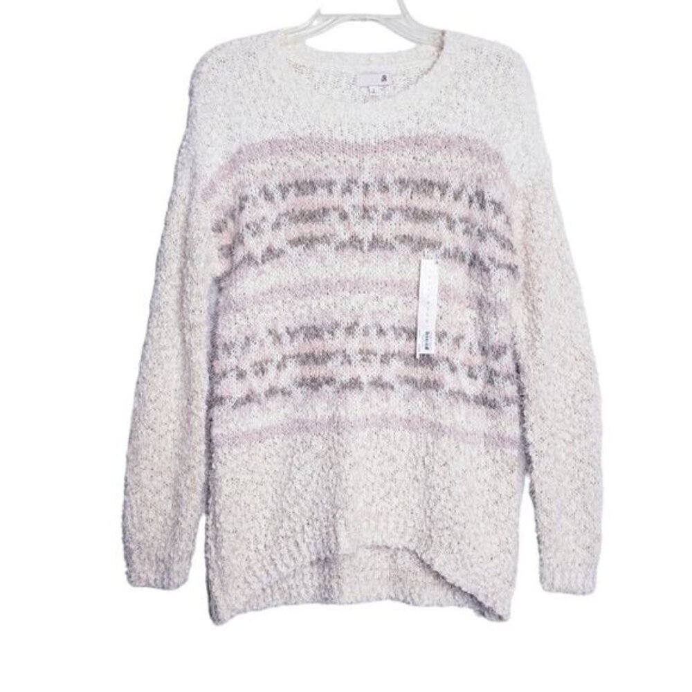 SO Tan & Pink Knit Eyelash Crew Neck Pullover Sweater Women's Size Small